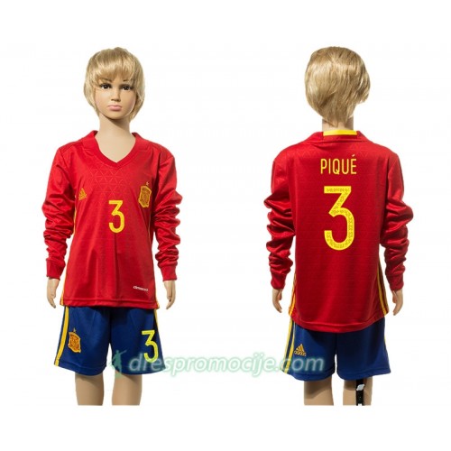 Španjolska Dres Pique 3 Dječji Domaći 2016 Dugim Rukavima Španjolska Dres Pique 3 Dječji Domaći 2016 Dugim Rukavima